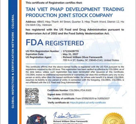 ĐẠT CHỨNG NHẬN FDA HOA KỲ