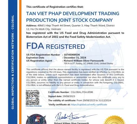 ĐẠT CHỨNG NHẬN FDA HOA KỲ