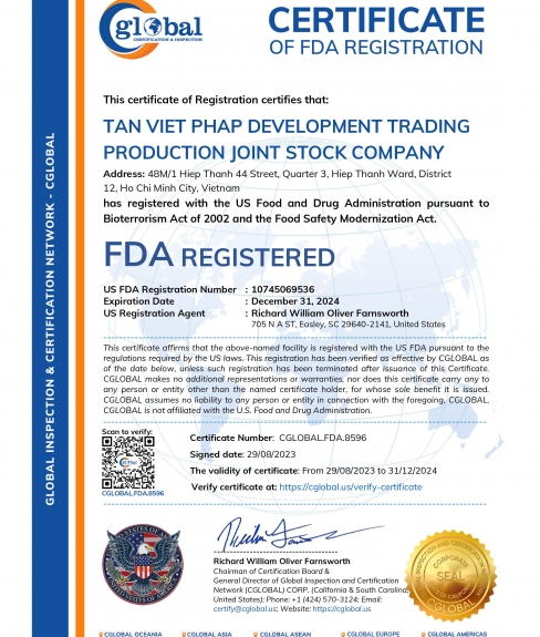 ĐẠT CHỨNG NHẬN FDA HOA KỲ