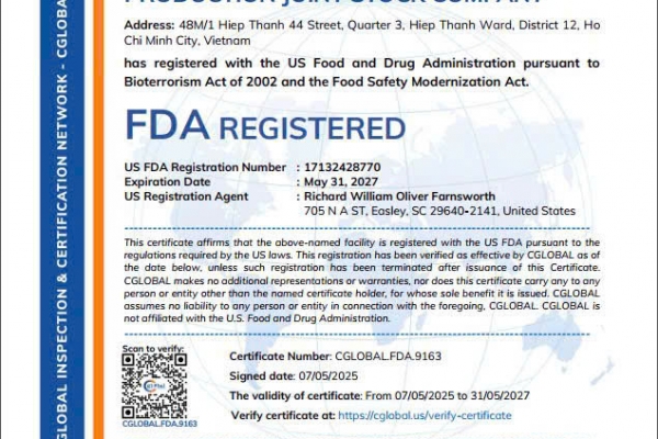ĐẠT CHỨNG NHẬN FDA HOA KỲ